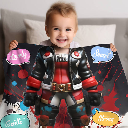 Personalized Baby Superhero Blanket – Harley Quinn Style | Custom Name, Date & Bold Backgrounds